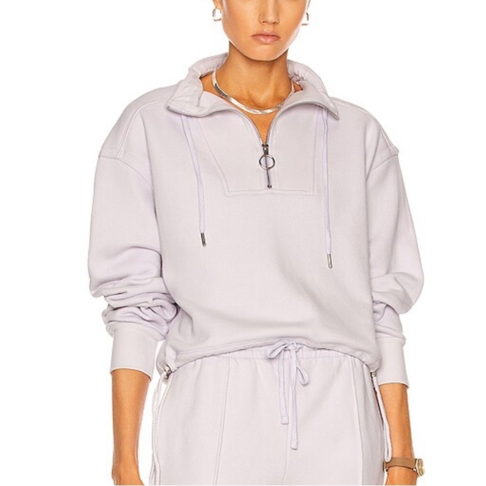 Jonathan Simkhai- Pale Pink Zella Longsleeve Half Zip Cropped Sweatshirt